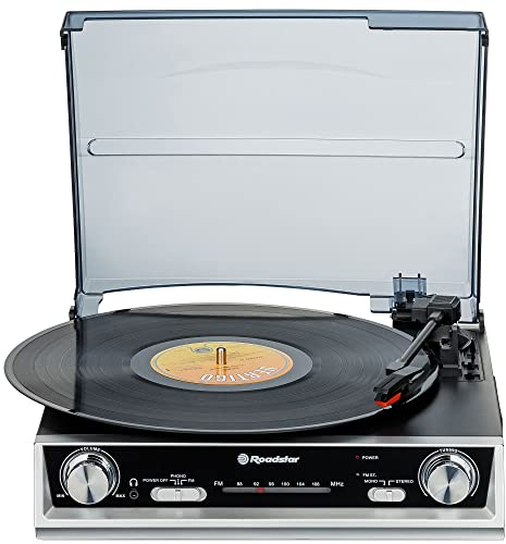 Roadstar TTR-8634 Tocadiscos de Vinilo 33/45/78 rpm, Radio FM Analógica, Altavoces Integrados, Salida RCA, Conexión para Auriculares, Negro