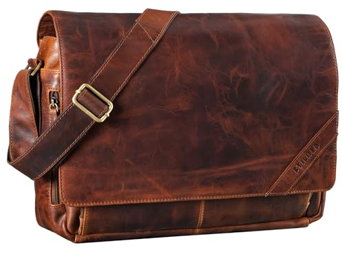 STILORD 'Nick' Umhängetasche Leder Herren Damen Unitasche 15.6 Zoll Laptoptasche Aktentasche Bürotasche Vintage Büffel-Leder, Farbe:florida - braun