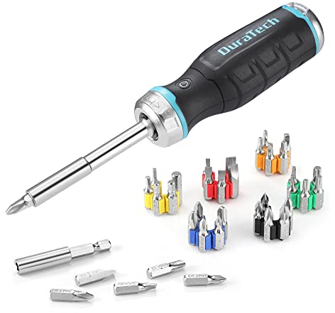 DURATECH Cacciavite a Cricchetto con Caricatore di Punte, Cacciavite Magnetico, Punte da 36 Pezzi, Esagono da 6mm, con Barra di Prolunga, Impugnatura Antiscivolo, Borsa Portaoggetti