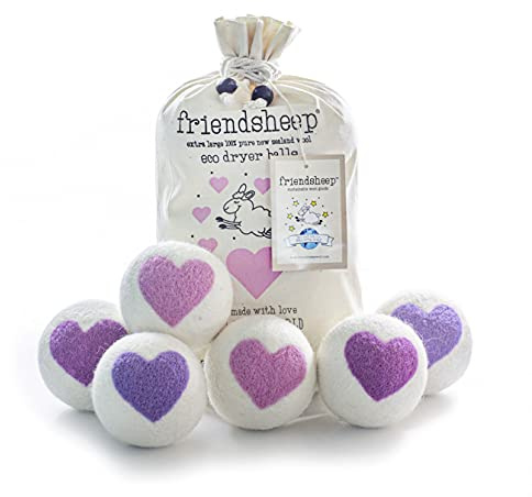 Friendsheep Wool Dryer Balls, Organic Reusable Fabric Softener Alternative for Laundry, Handmade, Fair Trade, Hypoallergenic, Eco-Friendly, Plastic-Free (6 Pack XL – Lovely Day)