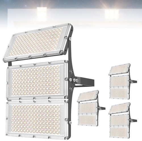 Viugreum Faretto LED da Esterno 300W 4 Pezzi, IP66 Resistente all'acqua Faretti LED da Esterno, Luce Di Sicurezza 30000LM, 3200K Bianco Freddo, Super Luminoso Esterno led per Giardino, Magazzino