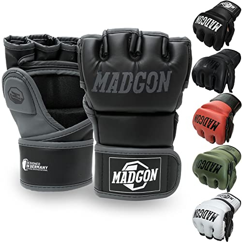 MADGON MMA Handskar med Professionell Stoppning! Boxningshandskar för Stabilitet i Handlederna. Free Fight Handskar med Lång Hållbarhet för Kampsport, Boxning, Kickboxning, Sparring, inkl. Väska!