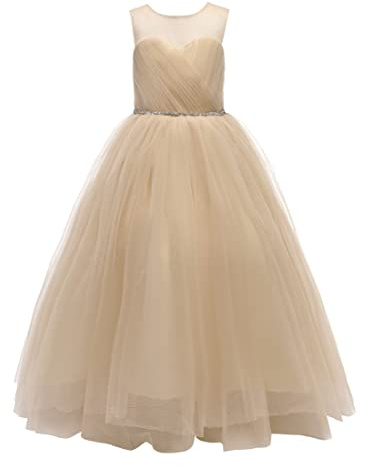 Glamulice Golden Flower Girl Dresses for Wedding Teen Girls Holiday Birthday Party Ball Gown Young Girls Formal Evening Prom Pageant Tulle Gown Gold Kids Dance Maxi Dress Tag Size 170, US 15-16Y