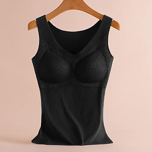 Angelweste Große Größe Weste Warme Weste Winterweste Herbst- Und Winter-Thermounterwäsche Aus Samt, Damen-Spitzen-Bh Mit V-Ausschnitt, Einteiliger Bauch Und Atmungsaktive Oversized-Basisweste-Schwarz_