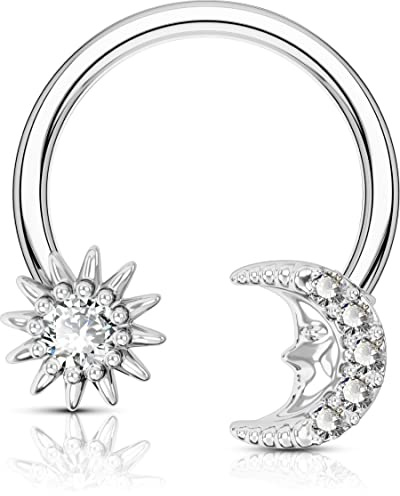 OUFER Body Piercing Daith Piercing Jewellery 16G Septum Rings, 316L Stainless Steel Helix Earring Star and Moon Design Nose Ring Tragus Daith Snug Conch Piercing Jewelry
