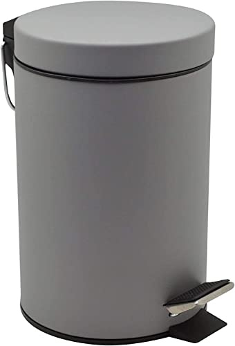 FINE STAR 5L Litre Round Pedal Bin Stainless Steel Toilet Bath Bathroom Kitchen Bin with Inner Bucket 5 Liter Bins (Grey)