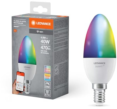 LEDVANCE E14 LED Lampe Wifi, Kerzenform Leuchtmittel mit 4,9 W (470Lumen) ersetzt 40 W Glühbirne, dimmbar, RGBW Lichtfarbe (2700-6500K), kompatibel mit Alexa, google oder App, Lampen im 1er-Pack