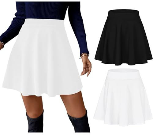 Sweet Hearts Women’s 2-Pack Basic Skater Skirt- Versatile Stretchy Mini Flared Skirt Made in USA (Black/White, X-Large)