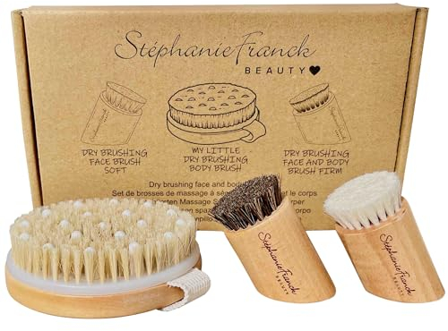 Trockenbürsten Set von Stephanie Franck Beauty – Körperbürste & Gesichtsbürsten aus Naturborsten für Dry Brushing, Peeling, Cellulite & Lymphdrainage – Wellness Geschenk für Frauen & Männer