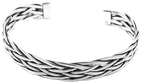 Windalf Geflochtener Herren Armreif aus 925 Sterling Silber – Wikinger Armspange offen – Massiver Silber Armreif für Männer Mittelalter Schmuck
