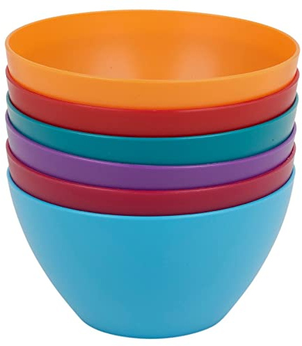 URBN-CHEF 6pc Unbreakable Reusable Coloured Plastic Deep Soup Cereal Bowls Party Tableware (1 of Each Colour)