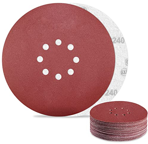 Discos Lija 225mm Grano 240 Papel de Lijas 8 Agujeros para Lijadora de Pared,Amoladoras Excéntricas(30 Piezas)