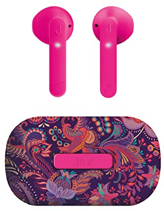 JAZ SBS auricolari TWS Chanè con basetta di ricarica in tessuto, cuffie true wireless con microfono HD, auricolari wireless con cancellazione del rumore ENC, cavo di ricarica USB-C incluso