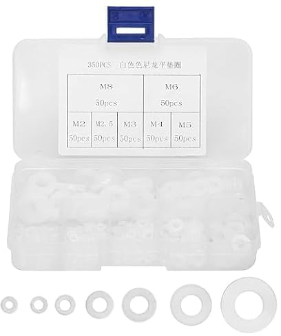 350 Stück Weiße Silikon O Ringe Unterlegscheiben Flachdichtungsring Set aus Nylon M2/M2,5/M3/M4/M5/M6/M8