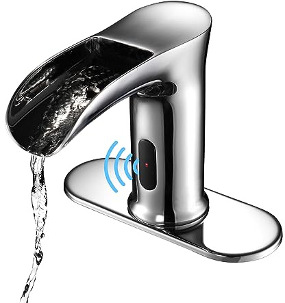 CDLODIN Automatic Sensor Touchless Waterfall Bathroom Sink Faucet, Modern Electronic Sensor Lavatory Faucet, Chrome Hands Free Vanity Faucets with Control Box and Temperature Mixer