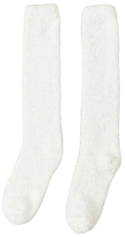 Gyios Calze Termiche 4 Paia Inverno Caldo Corallo Fleece Over-Knee Calzini Alti Peluche Sleep Floor Calzatura Lunga Morbida Coscia Sock-Bianco-Calzini Alti al Ginocchio