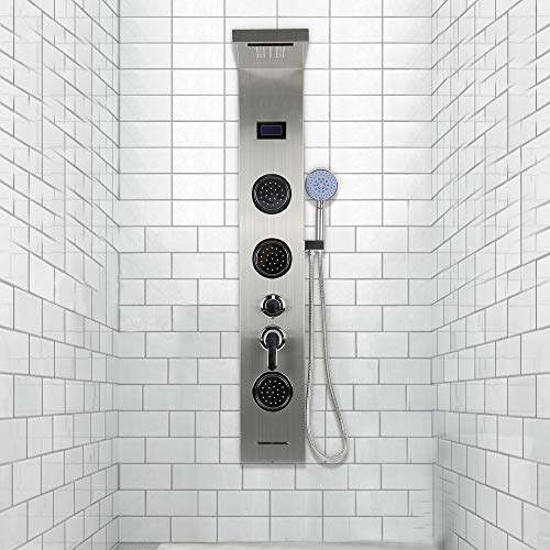 Duschsäule aus Edelstahl mit Massagestrahl, Massagedüsen und manueller Dusche, Wasserfall-Regenduschsystem Luxus-Badezimmer- LED-Duschpaneel (LCD Bildschirm)