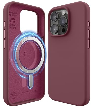 elago Magnetic Silicone Case for iPhone 15 Pro Burgundy | Compatible with MagSafe, Built-in Magnets, Soft Grip Silicone, Shockproof (Burgundy)
