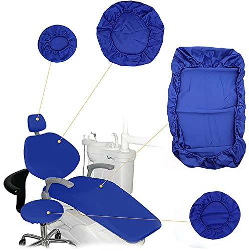 4 Stück/Set Stuhlhusse Stretch Stuhlüberzug Hussen Zahnarztstuhl Pu Leder Sitzbezug Elastisch Wasserdicht Zahnarzt Protector Enthalten Kopfstütze Rückenlehne Kissen Stuhlbezug Bezug für Za(Color:Blau)
