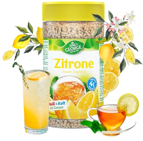 King George - Bevanda da tè istantanea al limone, 12 x 400 g, al limone, agli agrumi, con vitamina C, confezione risparmio per le briciole, per l'estate, le feste