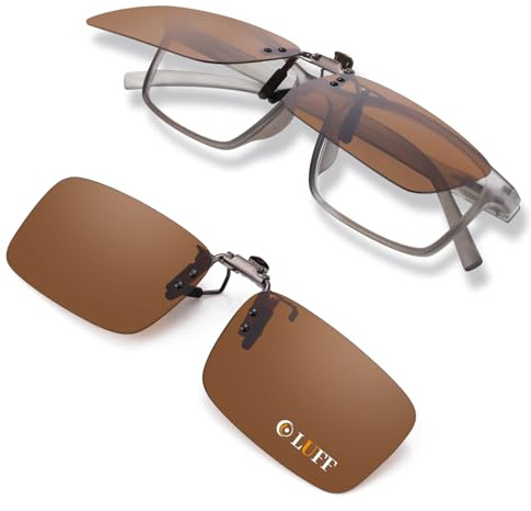 LUFF polariserade clip-on-solglasögon över receptbelagda glasögon för män och kvinnor, för bilkörning/fiske, antireflexbehandling | 100% UV400-skydd, bruna, 60 * 41 mm