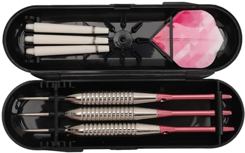 Naroote Pink Darts Set, 22g Steel and Aluminumetal Darts Pink Metal Steel Tip Darts Knurled Grip with Storage Case Professional Darts Kit, for Home, Bars, and Competitive Games
