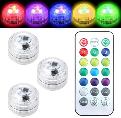 3 Pack Submersible LED Lights with Remote Control, Led Lights Versatile Flameless Button LED Tea Lights for Paper Lantern, Wedding Party Table Centerpieces Thanksgiving Gifts Christmas Decoration