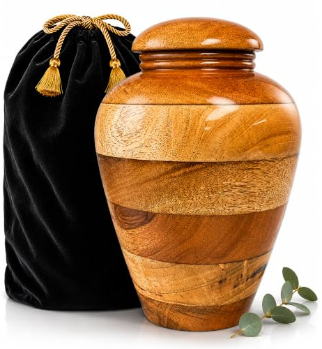 Handgefertigte Mangoholzurne für menschliche Asche – große Holzurne für erwachsene Männer und Frauen – natürliche Gedenkurne für Display oder Beerdigung, warme Hommage an Liebe und Vermächtnis