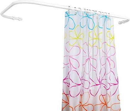 Sasko Duschvorhangstange Duschstange Duschvorhang L-Form Asymmetrisch Aluminium Stabile Belastbarkeit 25 kg Gardinenstange für Vorhang für Badewanne & Dusche Wandmontage - Weiß - 70x130 cm