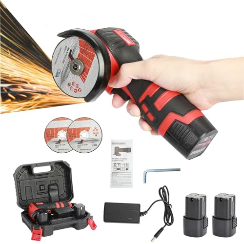 loyliawa Cordless Angle Grinder,Mini 18V 550W Angle Grinder,Handle Electric Polishing Machine with 2x1.5Ah Batteries,Brushless Grinding Machine for Grinding Cutting Polishing Sharpening red