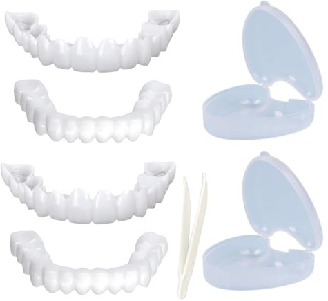 2 Paare Provisorischer Zahnersatz Veneers Gefälschte Zähne Oben Und Unten Set Für Zahnaufhellung, Künstliche Zähne Zum Aufstecken Kosmetische Veneers Für Männer Und Frauen, Natürliches Weiß