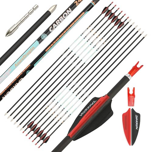 surwolf 32 Reinem Carbonpfeile für Bogenschießwettbewerbe Spine300~1000 Übungspfeile ID4,2 mm Jagdpfeile für Recurve und Compoundbögen 12 Stück(schwarzrot,spine800//0.003)