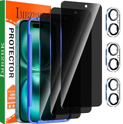 IMBZBK 3 Stück Sichtschutz für iPhone 16 für Panzerglas Full Screen Zubehör mit 3 Stück Kameraschutz, Hülle Freundlich Privacy Schutzfolie Folie, Einfach Installieren Displayschutz