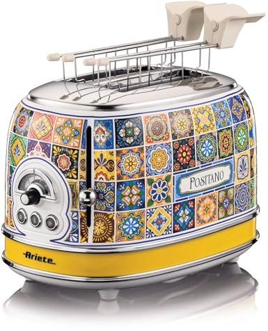 Ariete 155 Tostapane Positano, 810W, 2 fette, 6 livelli di doratura, Vassoio raccogli briciole, Funzione defrost, Espulsione automatica