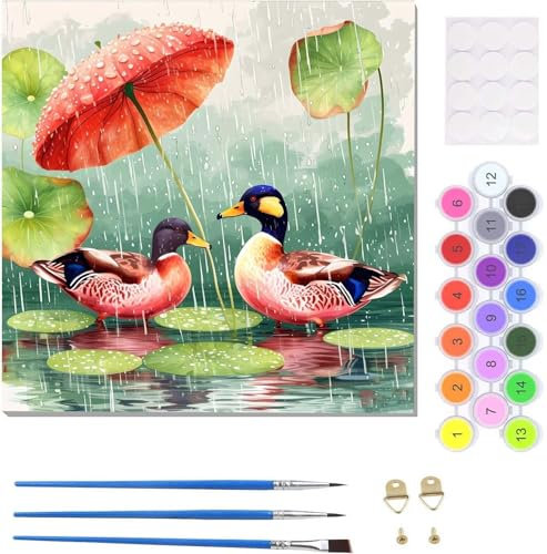 Tier Ente Malen Nach Zahlen Erwachsene, Handgemalt Ölgemälde Leinwand Kits, Bastelset AnfäNger Knitterfreie Leinwand, Pinsels Und Acrylfarbe, Diy Handgemalt öLgemäLde Kit Als Geschenk 30x30cm U-2721