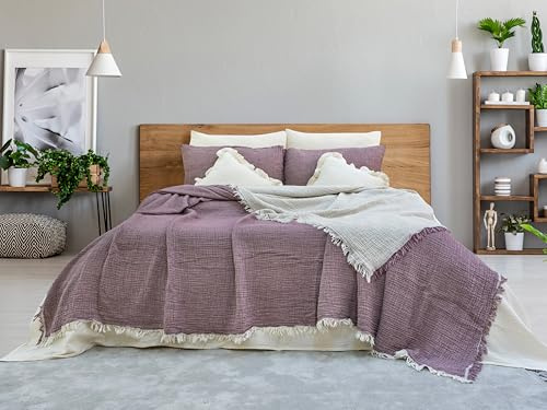 Coperta 100% mussola di cotone, copriletto turco a 4 strati, copriletto reversibile, leggero, per tutte le stagioni (federe standard 50 x 70 cm)