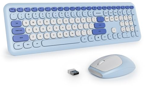 SbocKeeb Ttastiera e Mouse Senza Fili, Tastiera Silenziosa e Mouse Wireless, Full Size, Sottile Tastierino Numerico 2.4GHz, Americana QWERTY per laptop, desktop, MacBook, PC