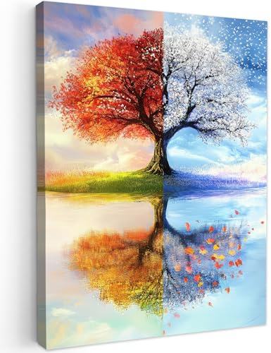 MuchoWow© Cuadros Decoracion Salon Modernos Dormitorios Cuadro Decorativos | 60x80 cm - de Lienzos Decorativo Decoración Cabecero Cama Estaciones - Arte - Árbol - Invierno - Otoño