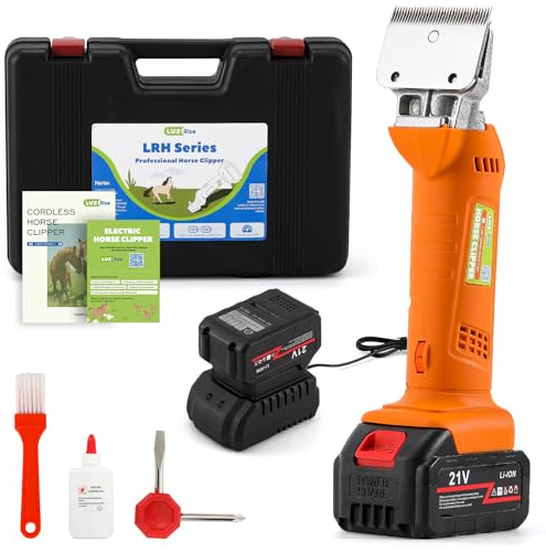 Luzrise Horse Clippers Cordless, Heavy Duty Horse Grooming Kit, 6-Speed Professional Livestock Clippers with 2PCS 21V 4Ah Lithium Battery for Shaving Horse Pony Cattle Large Dogs