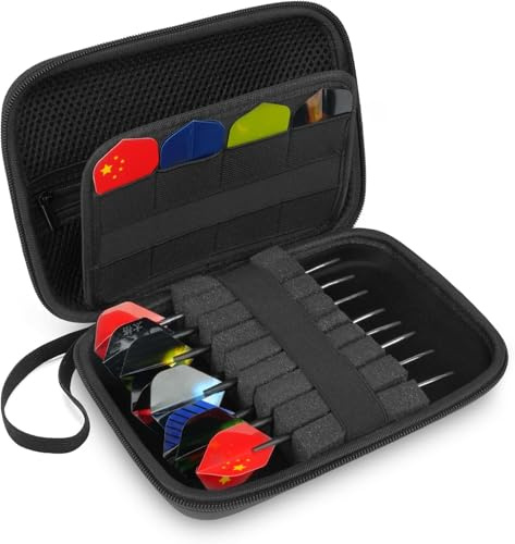 flintronic Bolsa para Dardos, Funda de Dardos, Bolsillos de Almacenamiento Incorporados para Plumas, Puntas y Varillas, para Juego de 8 Dardos con Punta de Acero o Dardos con Punta Blanda