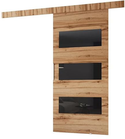 MINIO go for it - Schiebetür Komplettset CLEAN E, Schiebetüren, Wandmontage, Schiebetürsystem, Zimmertüren (Wotan Eiche, 96x205 cm)