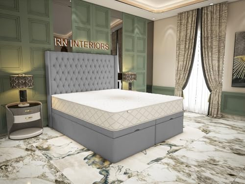 YB INTERIORS LTD Wingback Ottoman Divan Beds - Double Divan Bed Frame | 49” Chesterfield Matching Floor Standing Headboard | Ottoman Storage 4FT6 Double Divan Bed Base Plush Velvet