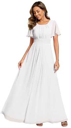 Ever-Pretty Vestido de Dama de Honor Elegante Largo con Manga Corta y Cuello Redondo Boda de Verano Blanco 44