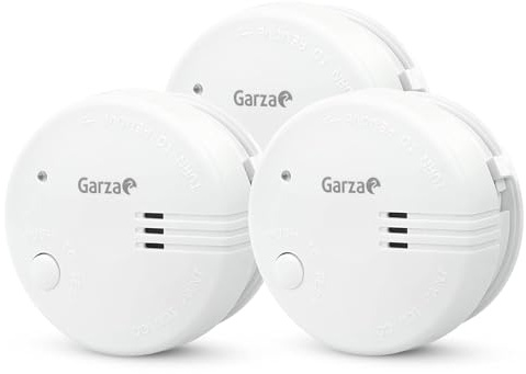 Garza - Pack de 3 Detectores de Humo Mini, Diseño Ultracompacto, Sensor Fotoeléctrico, Alarma 85dB, Batería 9V Incluida, Instalación sin Cables, Indicador LED y Botón Test