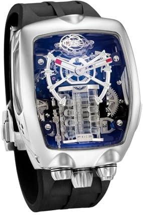 FEICE FM666 - Reloj para hombre, diseño de esqueleto, gran caja, reloj mecánico, para hombre, color negro y plateado