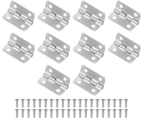 M METERXITY 10-Pack Door Hinges, 3/4in (18mm) Electroplated Iron Interior Door Folding Butt Mini Hinges with Screw for Wooden Box/Jewelry Box/Cabinet [Silver Tone]