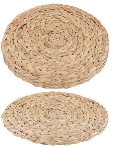 PINGEUI Set of 4 Round Woven Placemats, 30cm Natural Water Hyacinth Placemats, Handmade Braided Rattan Table Mats for Kitchen Tables, Parties, or Dining Occasions