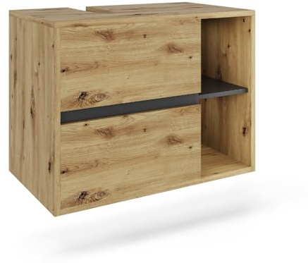 Vicco Waschbeckenunterschrank Viola, Artisan/Grau, 80 x 60 cm | mit 2 Schubladen, mit Siphonaussparung zur wandhängenden Montage