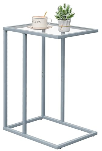 Beistelltisch C Form, Couch Beistelltischs, Kaffeetisch Kleiner Tisch, Sofa Tisch Beistelltische Bett, Side Table Beistelltische Sofa, Couchtisch Klein Laptop Tischs, Sofatisch, Glasmaterial, Grau