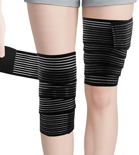 JLFDLLYYZQ 2 Pezzi Da 200CM Fascia Elastica Coscia, Oberschenkel Sport Kompressionsbandag, Fasce Elastiche Con Velcro, Benda Elastica Per Comprimere La Coscia, Il Ginocchio E La Gamba, Nero